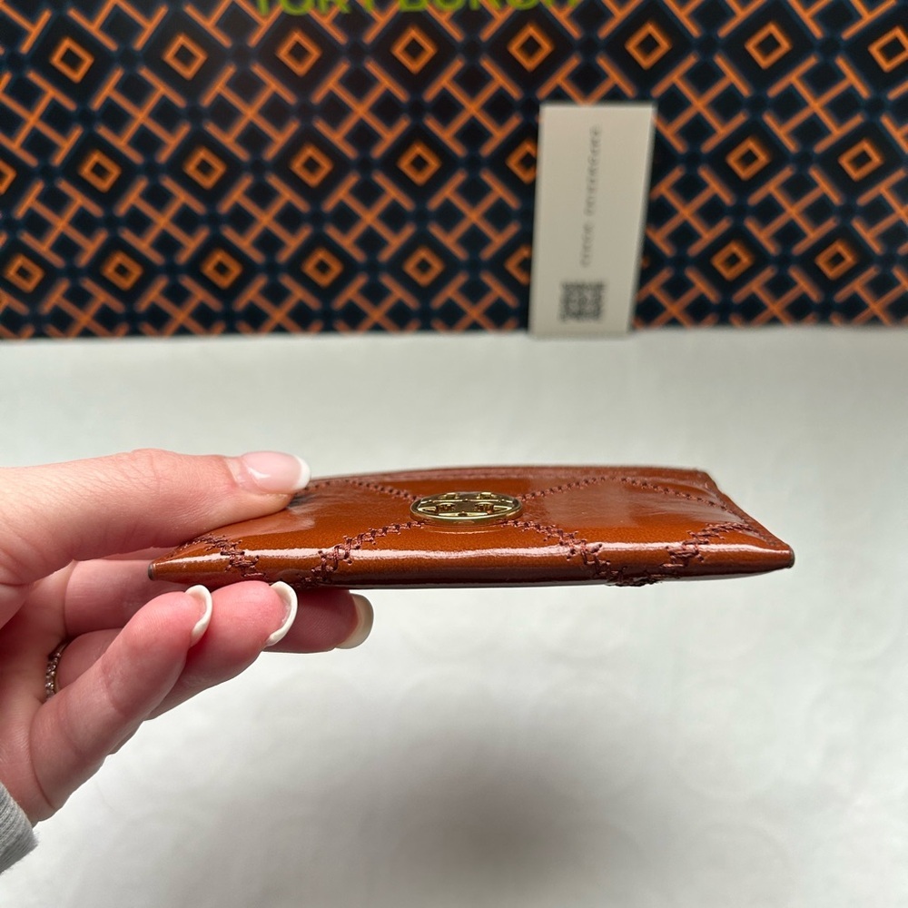 Tory Burch Willa Shine Slim Card Case Java Gold Brown Tan Neutral Card Holder - Picture 5 of 6